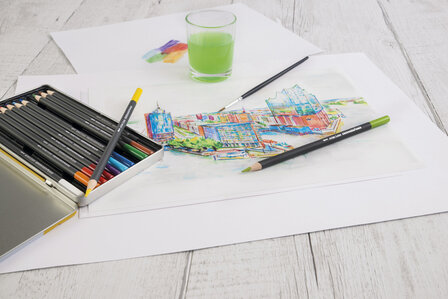 Eberhard Faber EF-516013 Aquarelpotlood Metaaletui A 12 Stuks Met Penseel