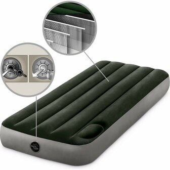 Intex 64760 Jr. Twin Dura-Beam Downy 1-Persoons Luchtbed 191x76x25 cm + Ingebouwde Voetpomp Groen/Grijs