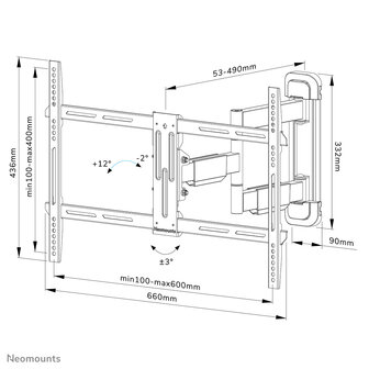 Neomounts WL40-550BL16 Full Motion Wandsteun voor Schermen tot 65 Inch Zwart