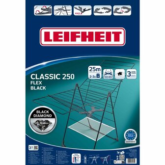 Leifheit 81472 Classic Droogrek 250 Flex 25 m Drooglengte Zwart