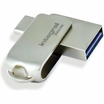 Integral 360-C Dual Flash Drive USB-C &amp; USB 3.0 256 GB Metaal/Zilver