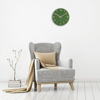 NeXtime NE-3314GC Wandklok Dia 40cm Groen Glas/Aluminium Classy Medium