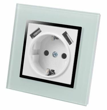 USB stopcontact glas met volle afdekking en 2 usb poorten