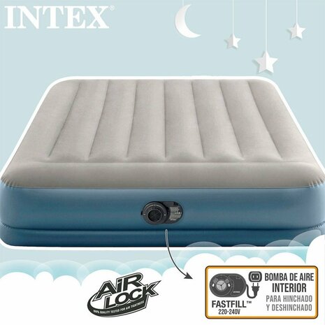 Intex 64118ND Pillow Rest Mid-Rise 2-Persoons Luchtbed 152x203x30 cm + Ingebouwde Pomp Grijs/Blauw