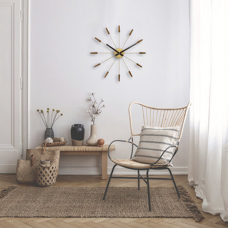 NeXtime NE-2610BR Grote Wandklok - 58cm - Stille Klok -Walnoot Hout - "Plug-Inn"