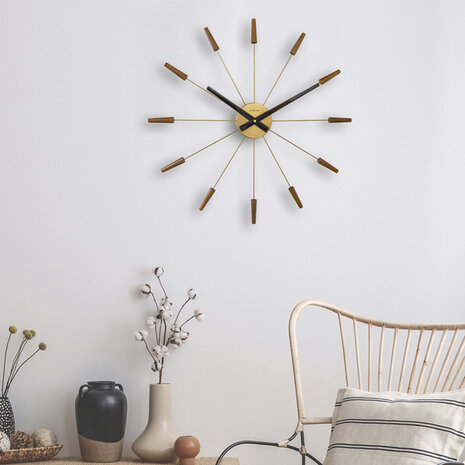 NeXtime NE-2610BR Grote Wandklok - 58cm - Stille Klok -Walnoot Hout - "Plug-Inn"