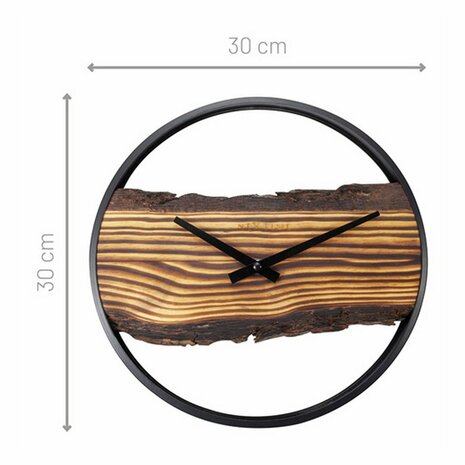 NeXtime NE-3264BR Wandklok Forest 30 cm Hout/Zwart Metaal