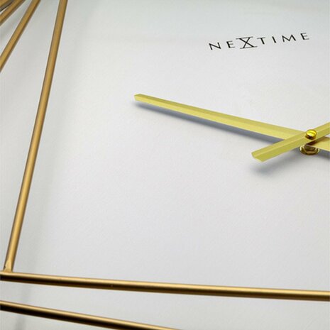 NeXtime NE-3268 Turning Square Wandklok Groot 85 cm Goud/Wit/Metaal