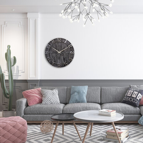 NeXtime NE-3276ZW Wandklok York 50 cm Zwart/Hout/Metaal