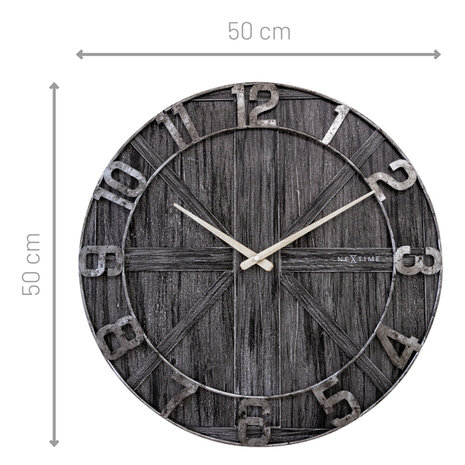NeXtime NE-3276ZW Wandklok York 50 cm Zwart/Hout/Metaal