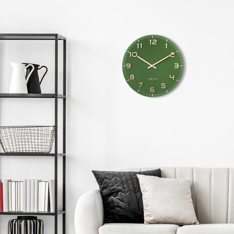NeXtime NE-3314GC Wandklok Dia 40cm Groen Glas/Aluminium Classy Medium