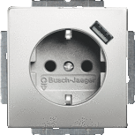 ABB Busch Jaeger 20 EUCBUSB-866 wandcontactdoos met usb poort pure stainless steel ABB Busch Jaeger 20 EUCBUSB-866 wandcontactdoos met usb poort pure stainless steel